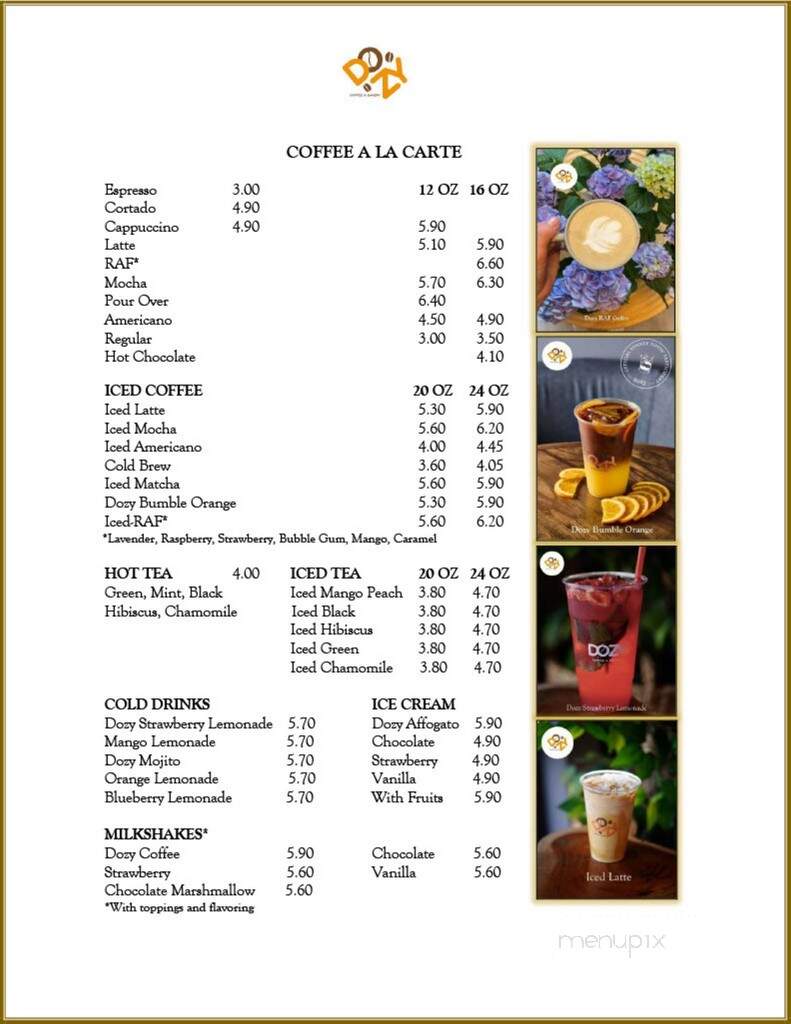 Dozy Coffee & Bakery - Roswell, GA menu_pic