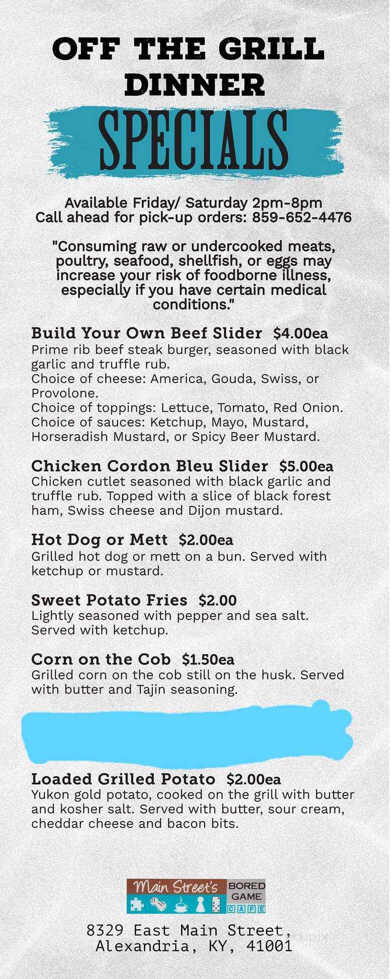 Main Street's Bored Game Cafe - Alexandria, KY menu_pic