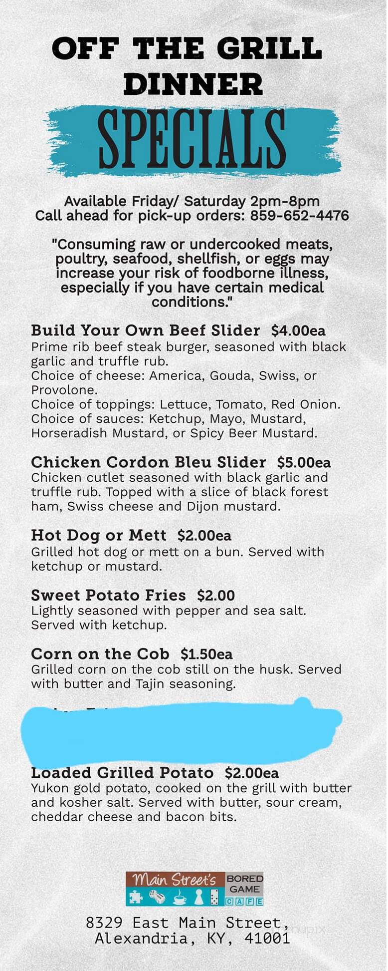 Main Street's Bored Game Cafe - Alexandria, KY menu_pic
