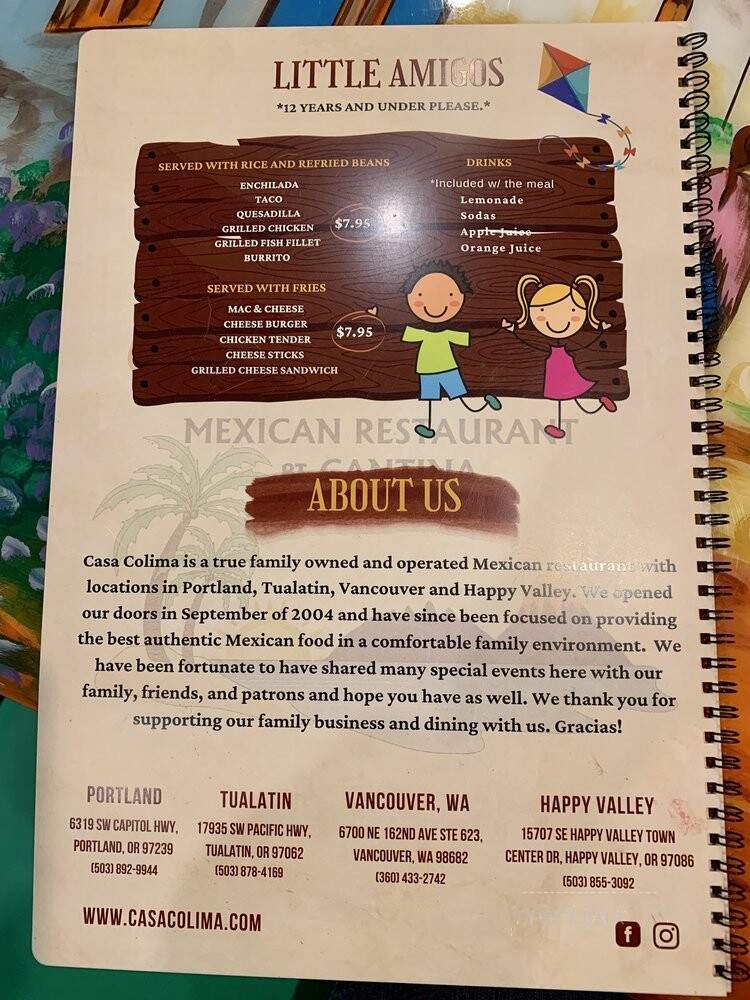 Casa Colima Mexican Restaurant - Happy Valley, OR menu_pic