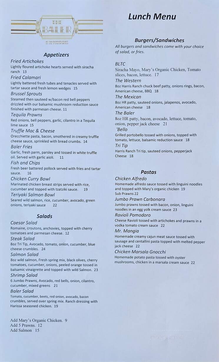 The Baler Steakhouse - Hollister, CA menu_pic