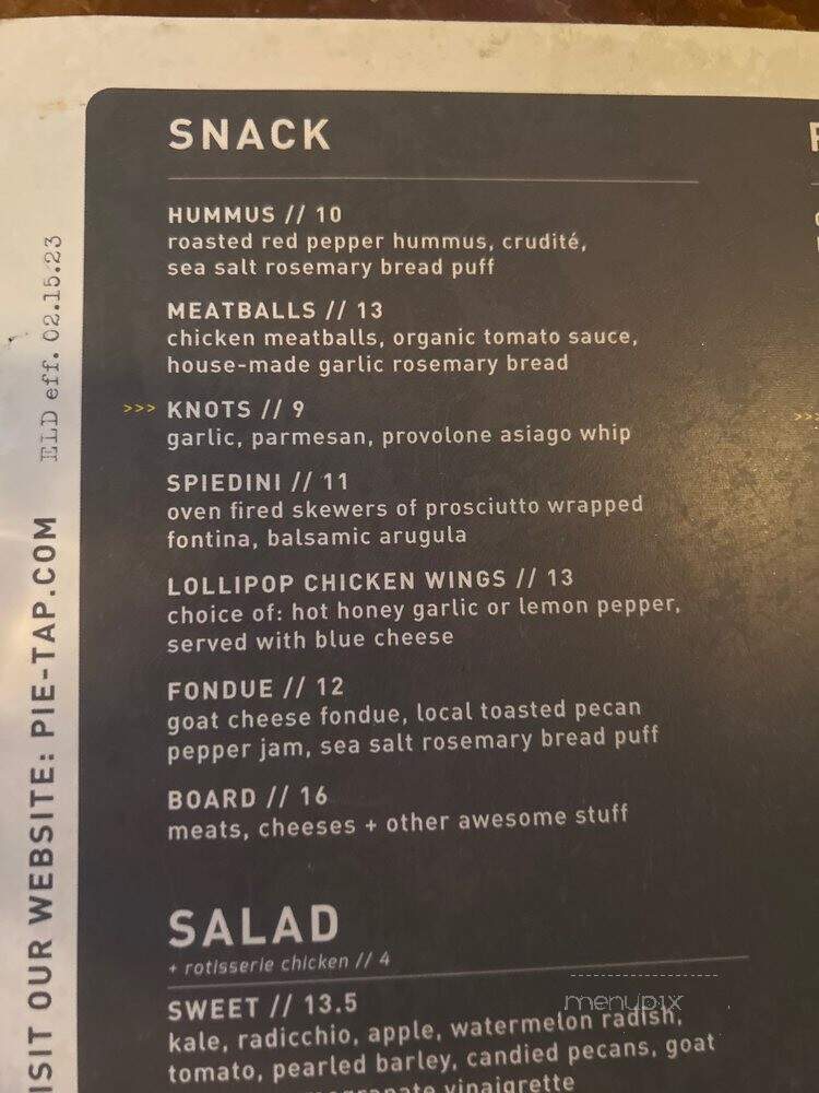 Pie Tap Pizza Workshop + Bar - Frisco, TX menu_pic