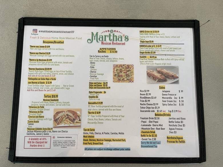 Martha's Mexican Restaurant - St. Petersburg, FL menu_pic