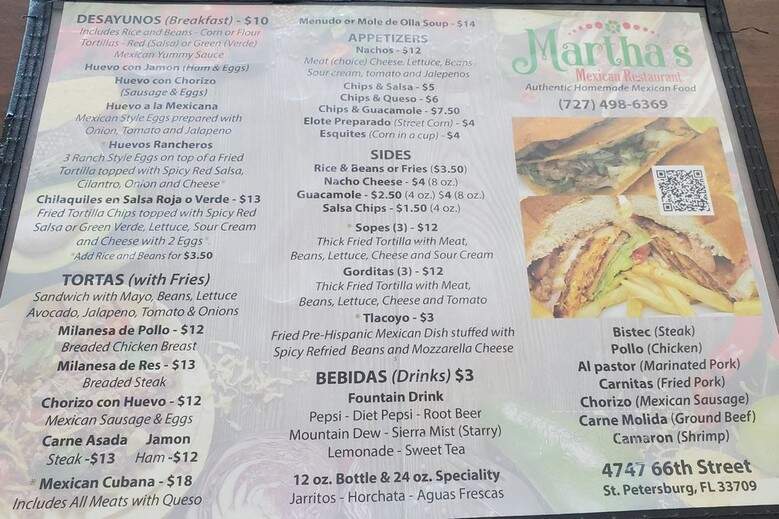 Martha's Mexican Restaurant - St. Petersburg, FL menu_pic