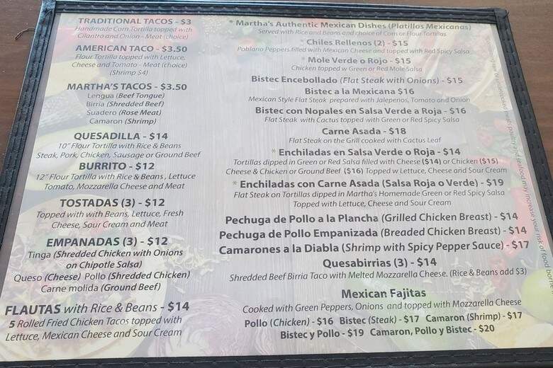 Martha's Mexican Restaurant - St. Petersburg, FL menu_pic