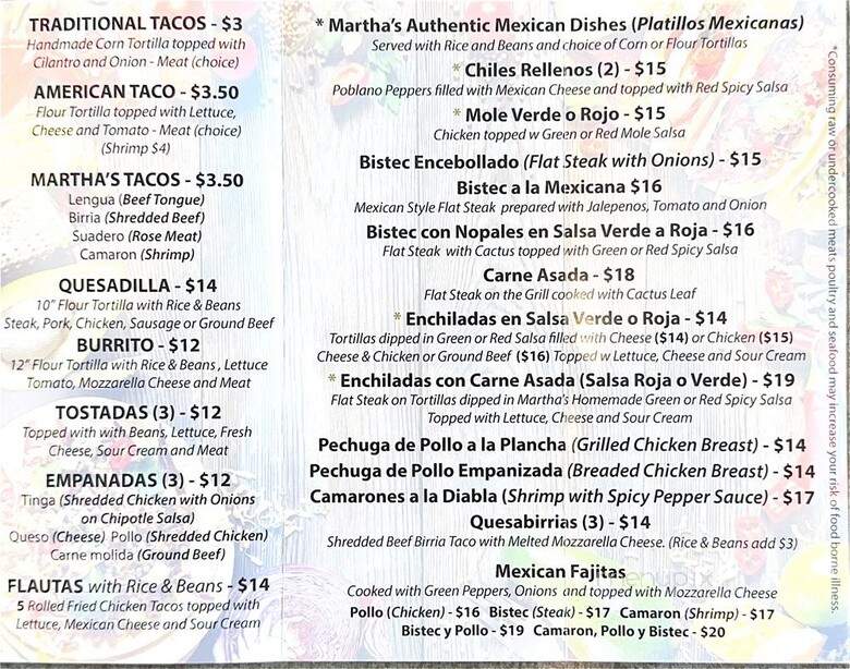 Martha's Mexican Restaurant - St. Petersburg, FL menu_pic
