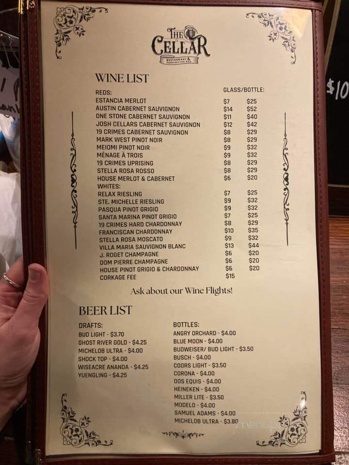 The Cellar Restaurant and Prohibition Bar - Covington, TN menu_pic