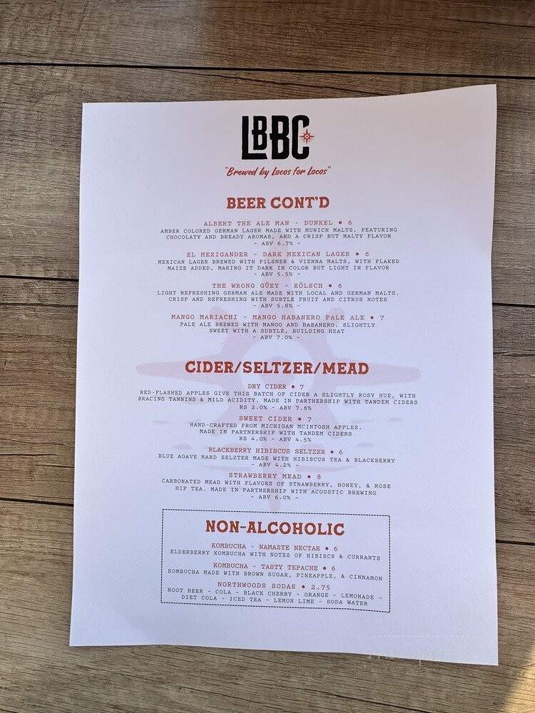 Loco Boys Brewing - Traverse City, MI menu_pic