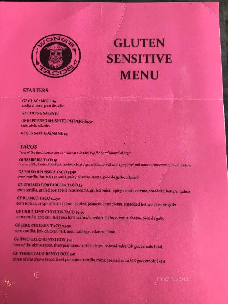 Wong's Tacos - Midlothian, VA menu_pic