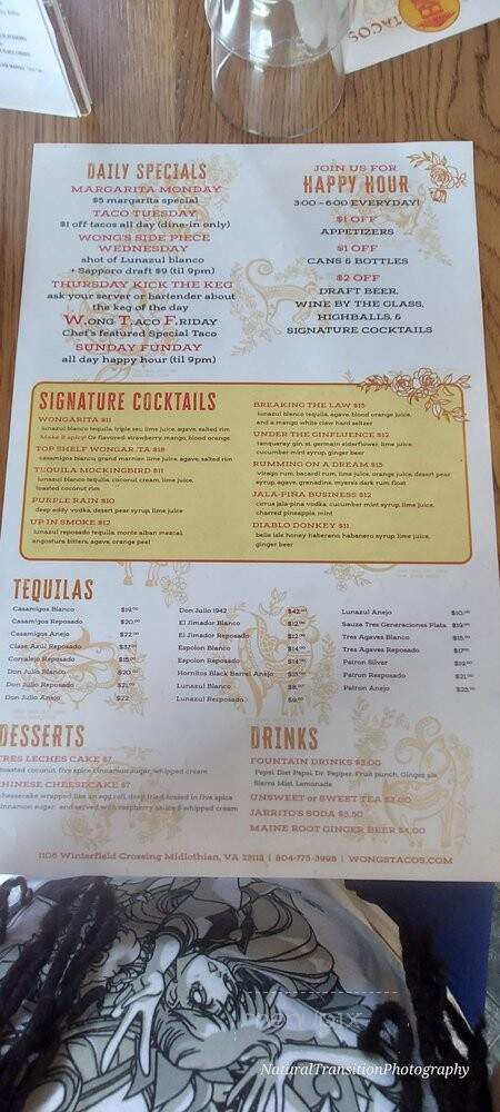 Wong's Tacos - Midlothian, VA menu_pic