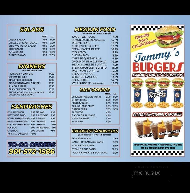 Tommy's Burger California Style - Memphis, TN menu_pic