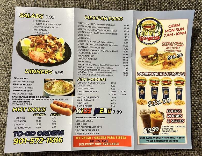 Tommy's Burger California Style - Memphis, TN menu_pic