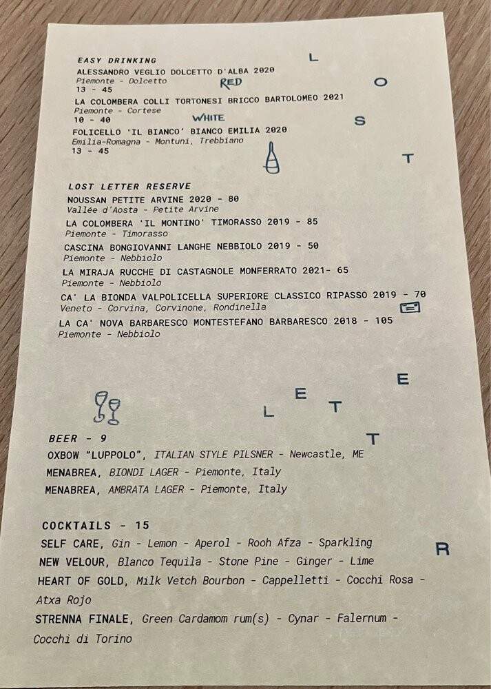 Lost Letter - Richmond, VA menu_pic