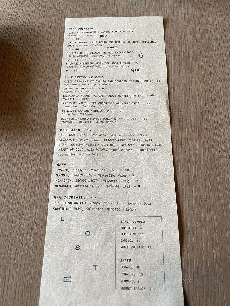 Lost Letter - Richmond, VA menu_pic