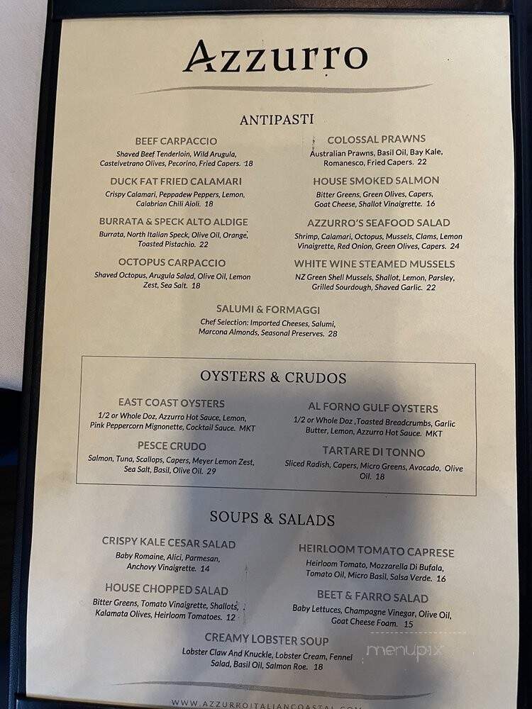 Azzurro Italian Coastal Cuisine - The Woodlands, TX menu_pic