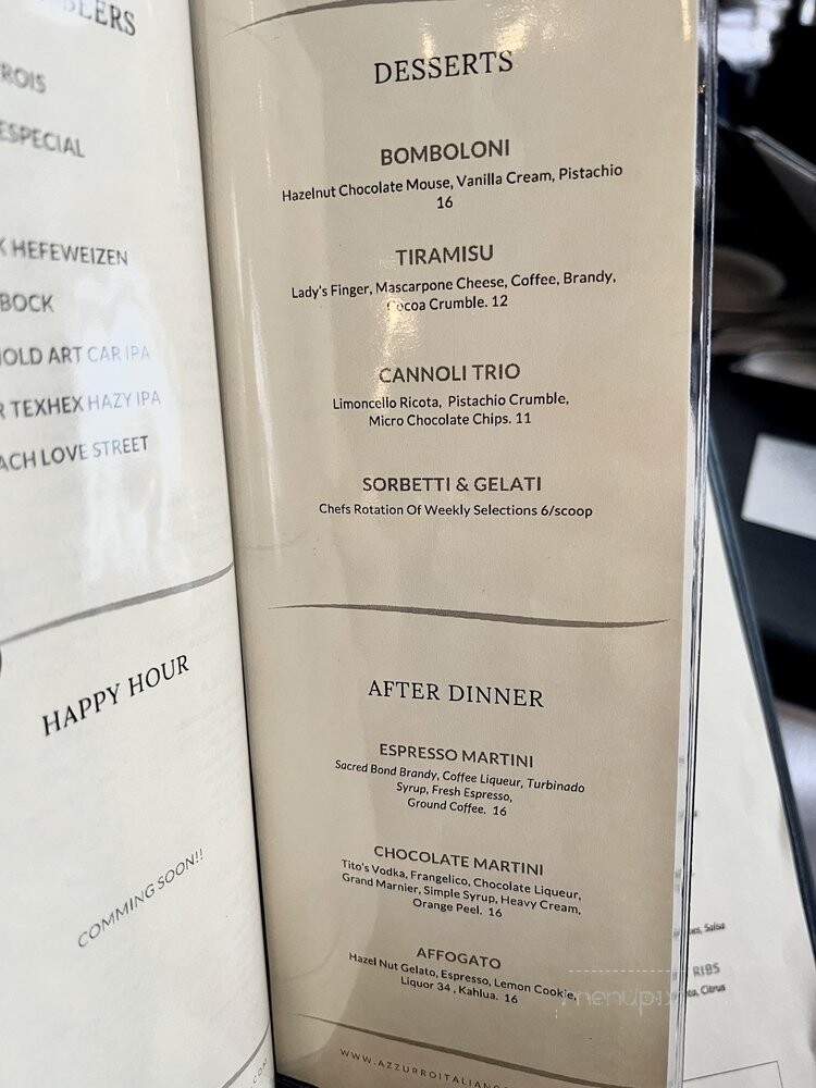 Azzurro Italian Coastal Cuisine - The Woodlands, TX menu_pic