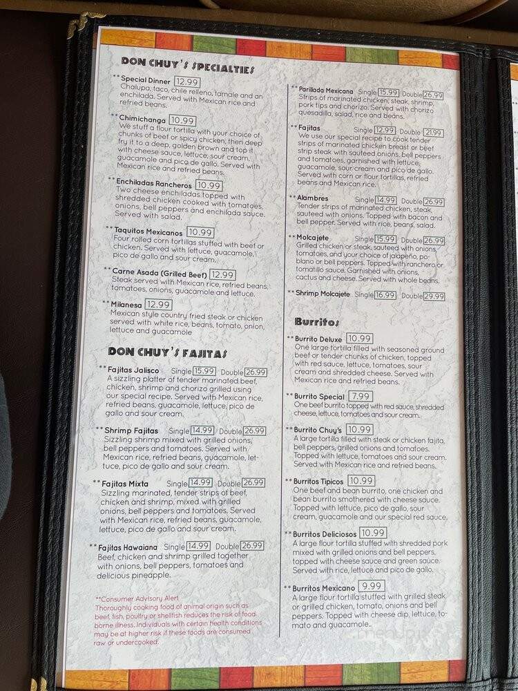Don Chuys Mexican Grill - Ashland City, TN menu_pic