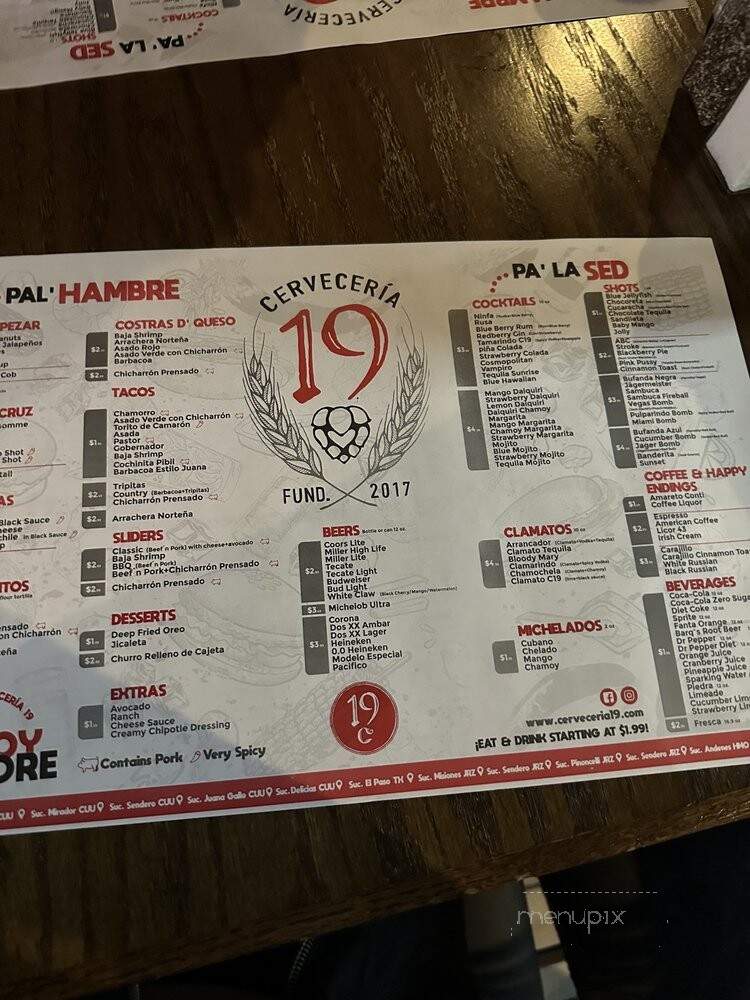 Cerveceria 19 - El Paso, TX menu_pic