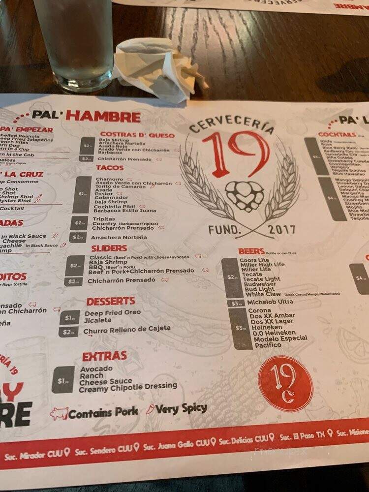 Cerveceria 19 - El Paso, TX menu_pic