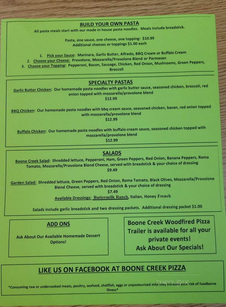 Boone Creek Pizza & Pasta - Bolivar, OH menu_pic