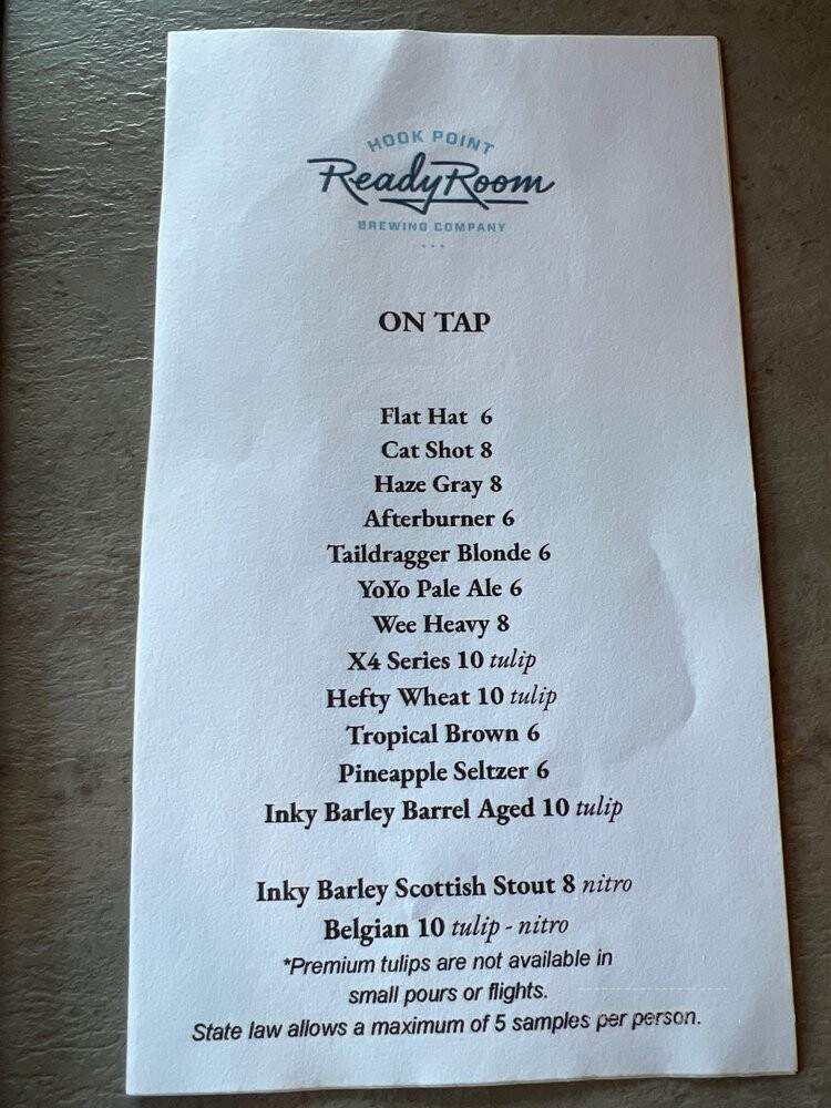 Ready Room By Hook Point Brewing - Memphis, TN menu_pic