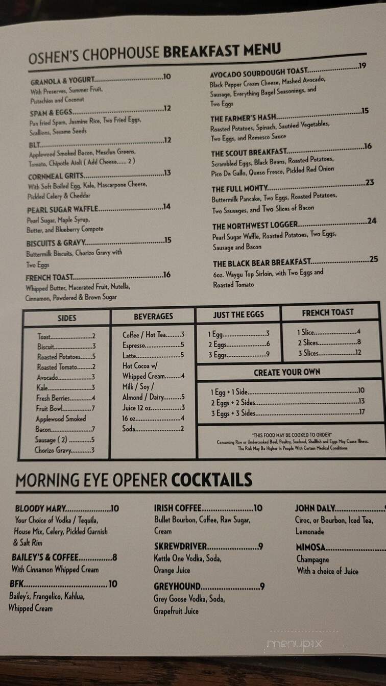 Oshen's Chophouse - Gleneden Beach, OR menu_pic