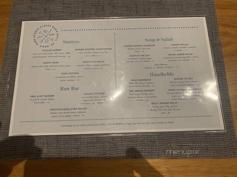 Park Avenue Oyster Bar and Grill - Aiken, SC menu_pic