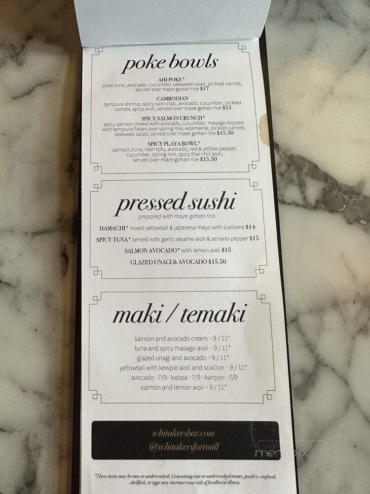Whitaker's - Fort Mill, SC menu_pic