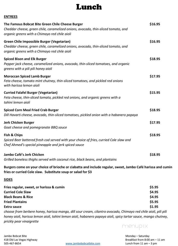 Jambo Bobcat Bite - Santa Fe, NM menu_pic