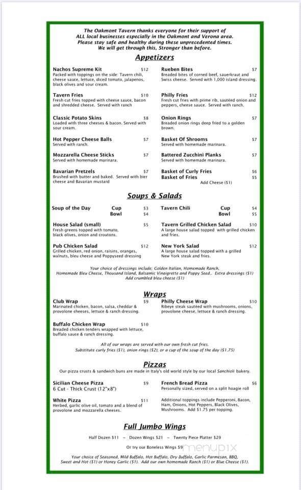 Vinnie's Tavern - Oakmont, PA menu_pic