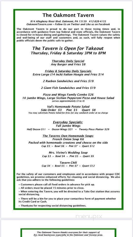 Vinnie's Tavern - Oakmont, PA menu_pic