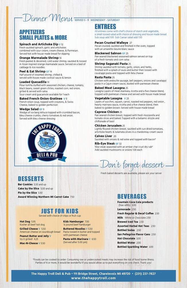 The Happy Troll Deli' and Pub - Charlevoix, MI menu_pic
