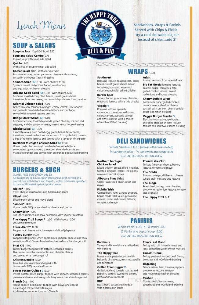 The Happy Troll Deli' and Pub - Charlevoix, MI menu_pic