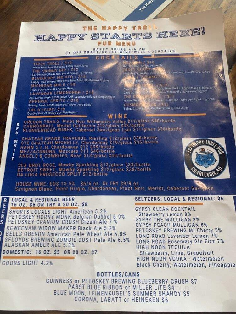 The Happy Troll Deli' and Pub - Charlevoix, MI menu_pic