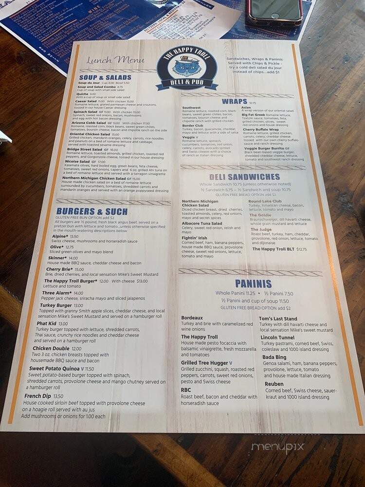The Happy Troll Deli' and Pub - Charlevoix, MI menu_pic