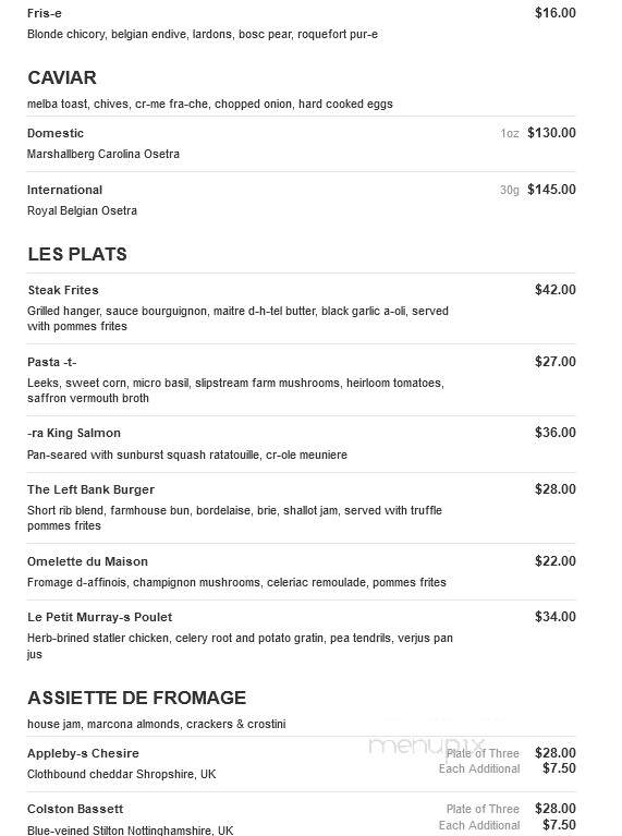 The Left Bank - Weston, VT menu_pic