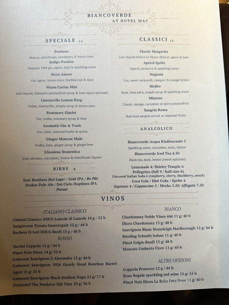 Biancoverde at Hotel Mac - Richmond, CA menu_pic
