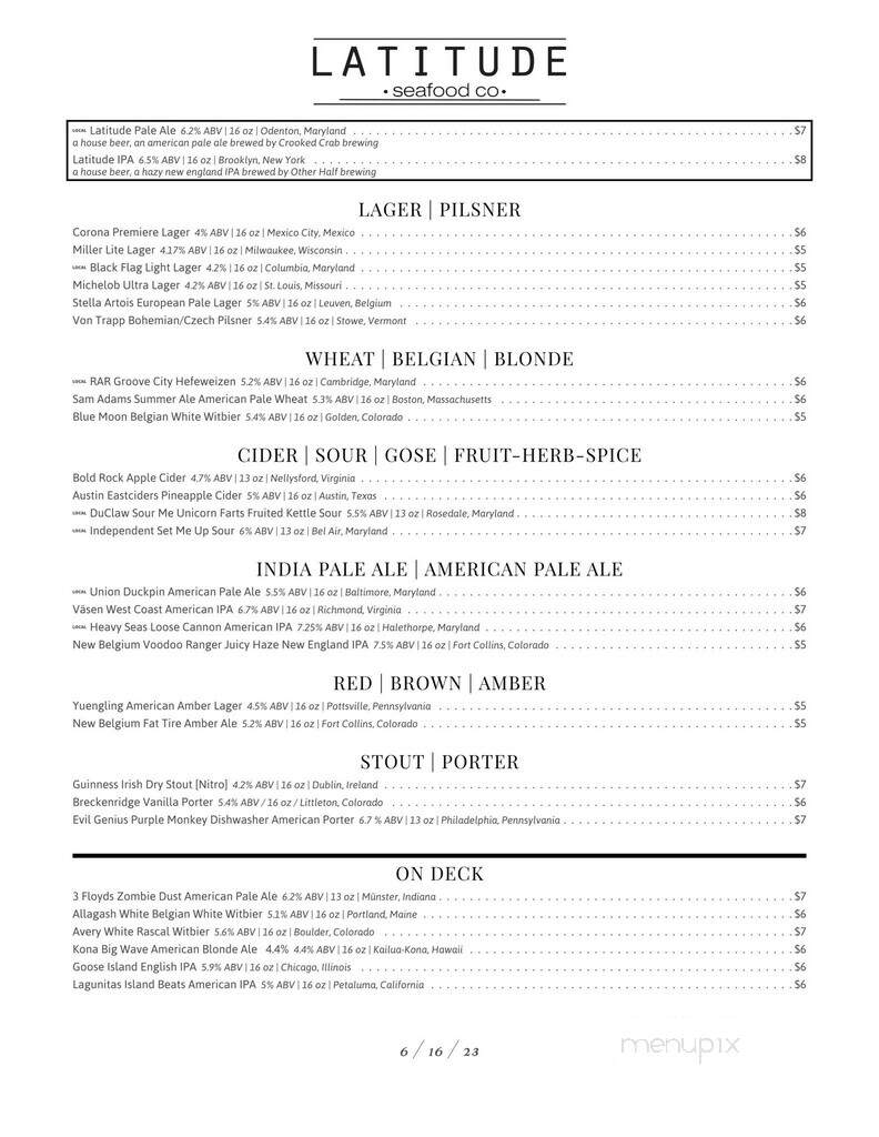 Latitude Seafood Co - Bel Air, MD menu_pic