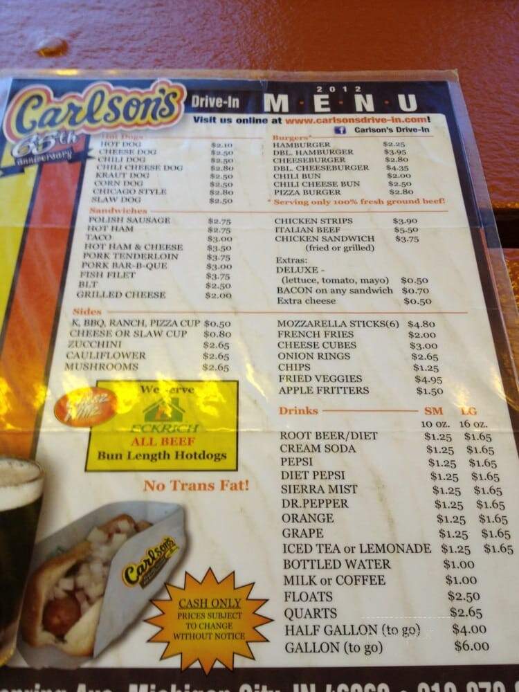 Carlson's Drive In - Michigan City, IN menu_pic