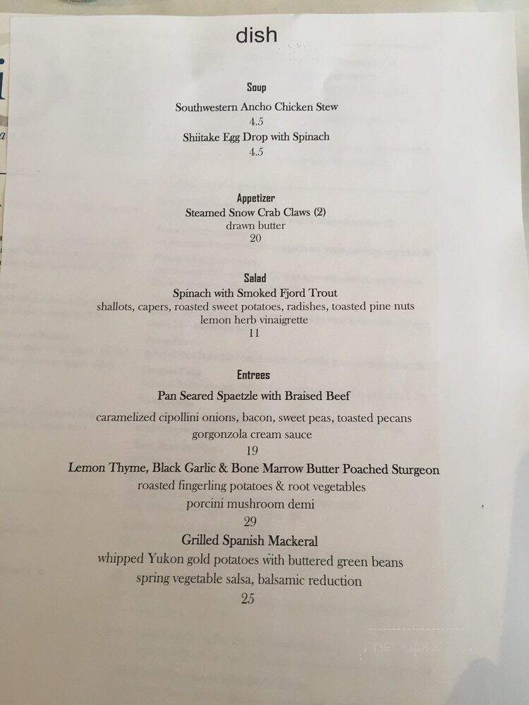Dish Restaurant - Valparaiso, IN menu_pic