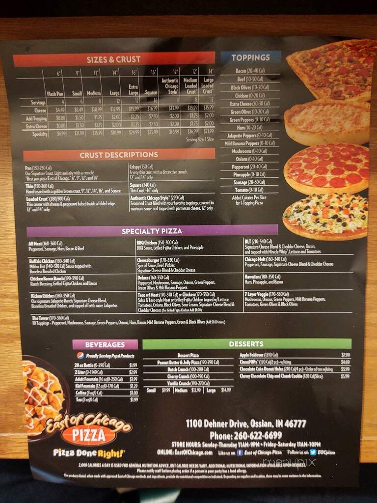 East Of Chicago - Ossian, IN menu_pic