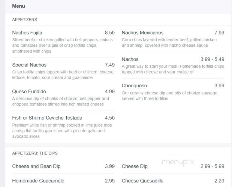 Los Rancheros - Avon, IN menu_pic