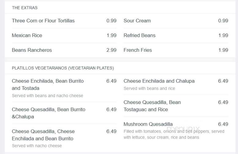 Los Rancheros - Avon, IN menu_pic
