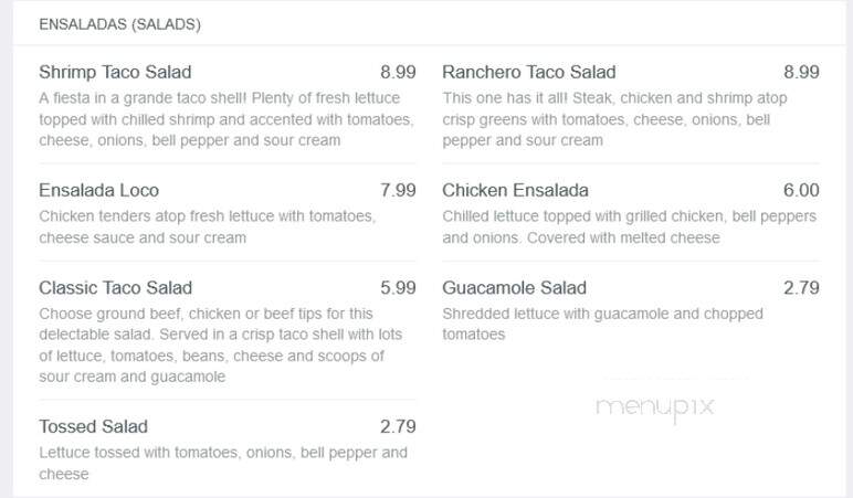 Los Rancheros - Avon, IN menu_pic