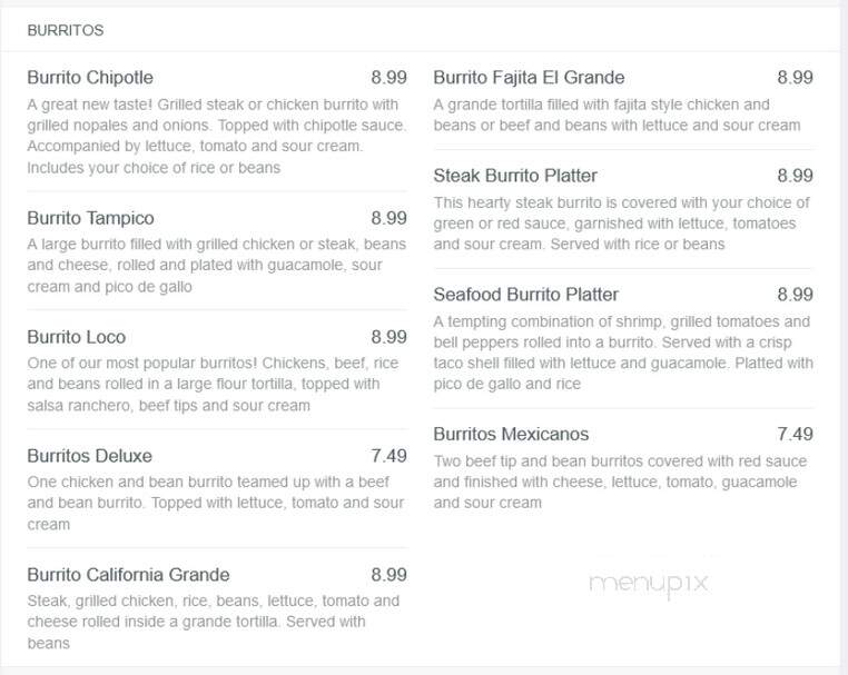Los Rancheros - Avon, IN menu_pic