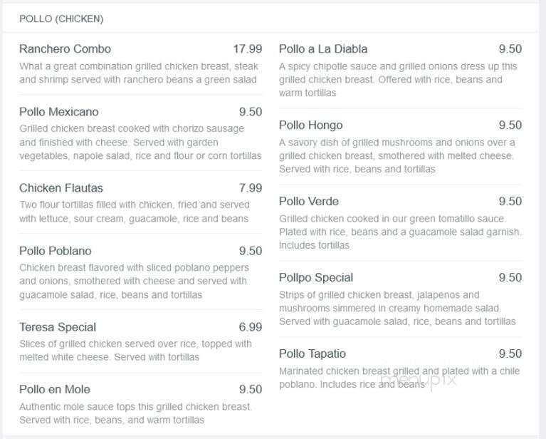 Los Rancheros - Avon, IN menu_pic