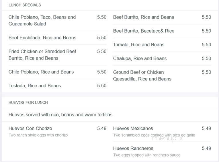 Los Rancheros - Avon, IN menu_pic