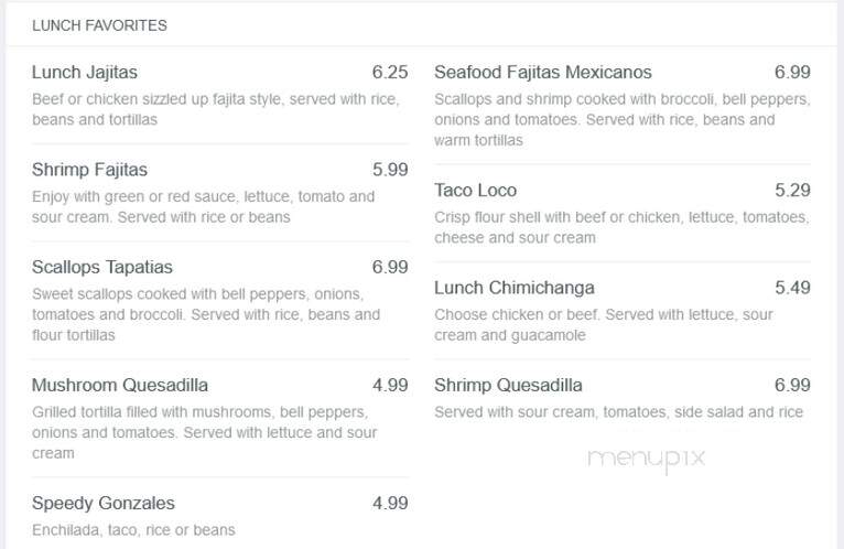 Los Rancheros - Avon, IN menu_pic