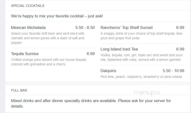 Los Rancheros - Avon, IN menu_pic
