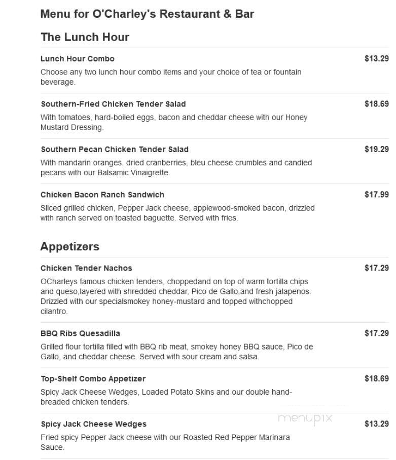 O'Charley's - Noblesville, IN menu_pic